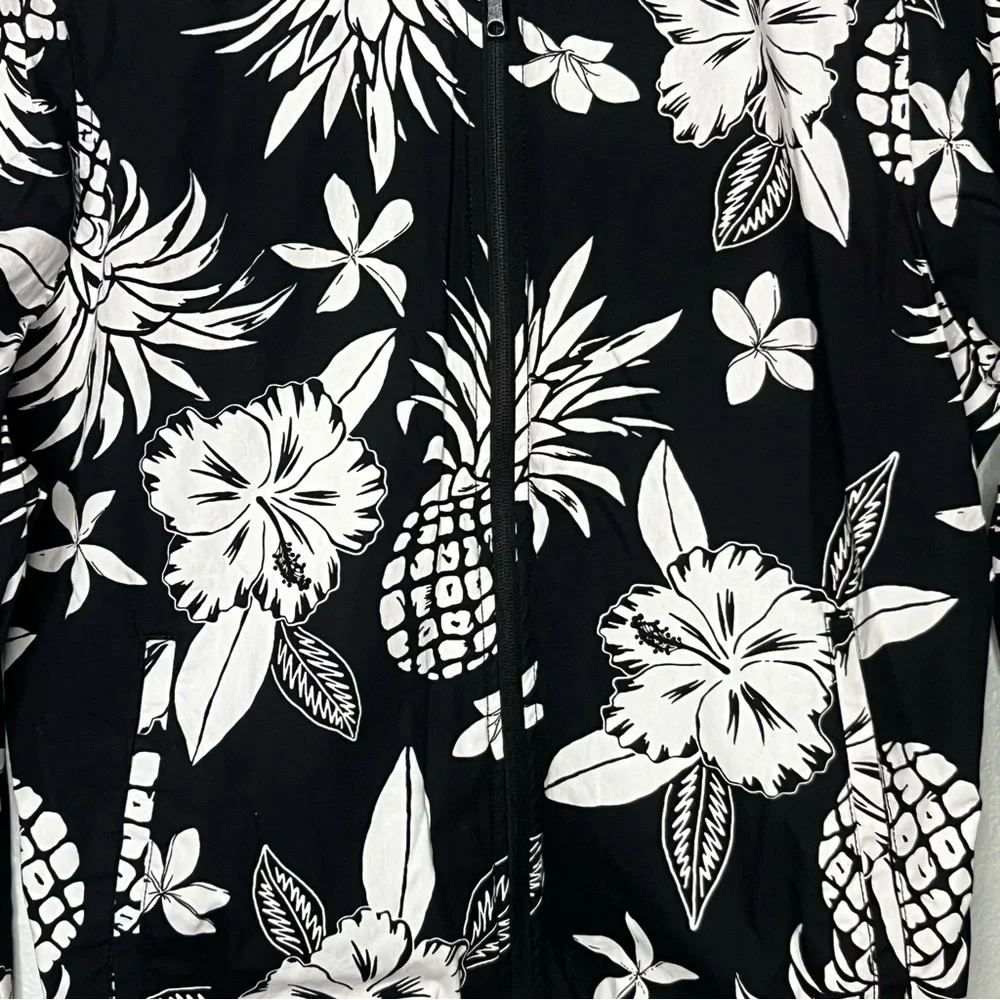Denim &‎ Flower Ricky Singh Zip Up Jacket Women Medium Black White Tropical